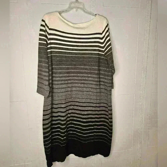 Lauren Ralph Lauren Cotton Knit Gray Striped Round Neck 3/4 Sleeve Midi Dress 1X - Picture 2 of 14